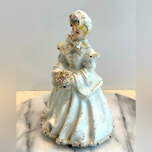 VTG‎ Victorian Lefton Porcelain Figurine Lady in Long Winter Coat Spaghetti Trim - Picture 5 of 10